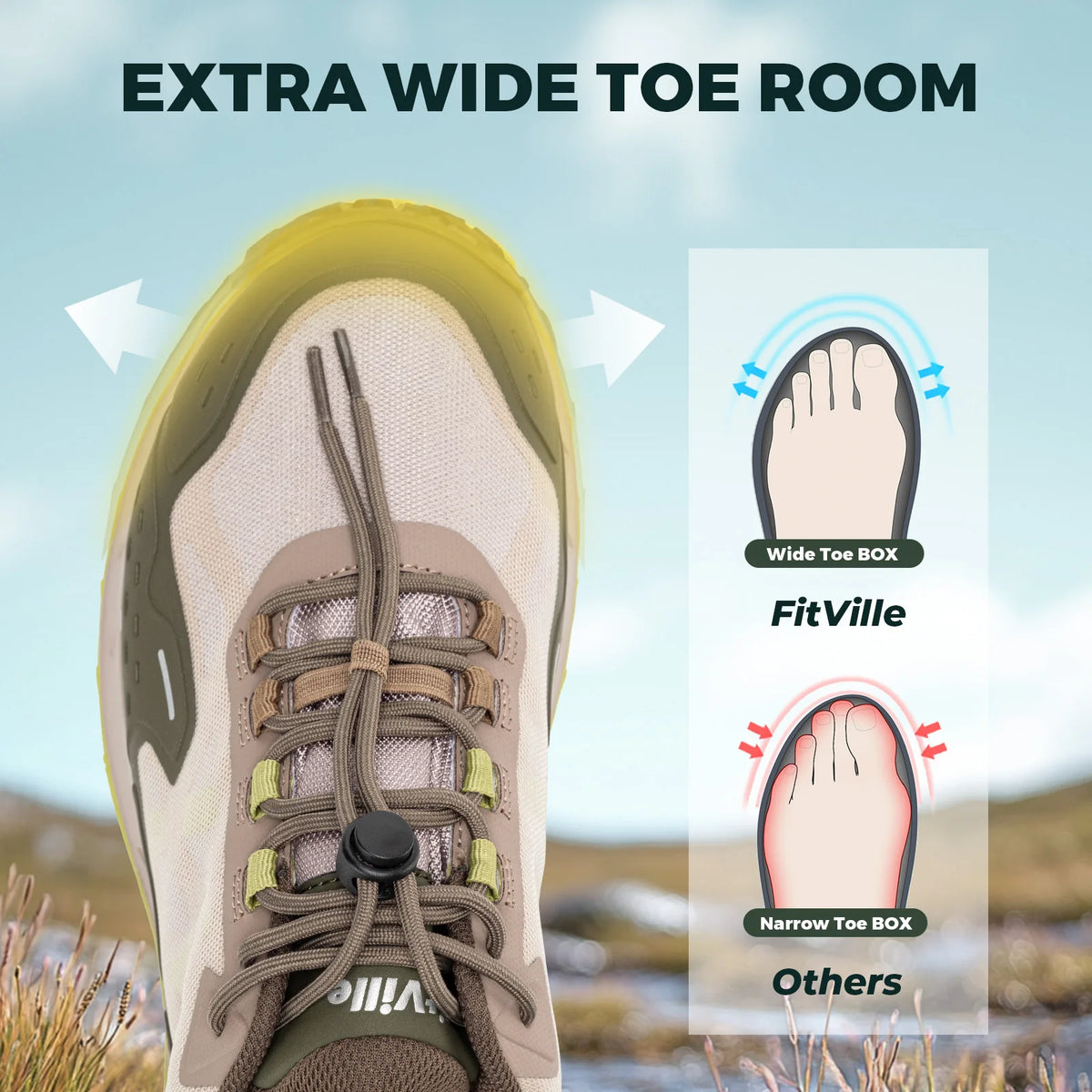 FitVille Men'S Wide Waterproof All-Terrain Hiking Trekking Shoes, Slip-Resistant Quick Lace Walking Trainers, Comfort Outdoor Sneakers For Travel, Camping, Running, Wide Feet & All Day Standing