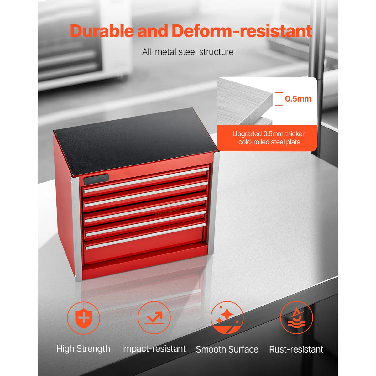 SucceBuy Five Drawer Metal Tool Box For Workshop Garage Storage