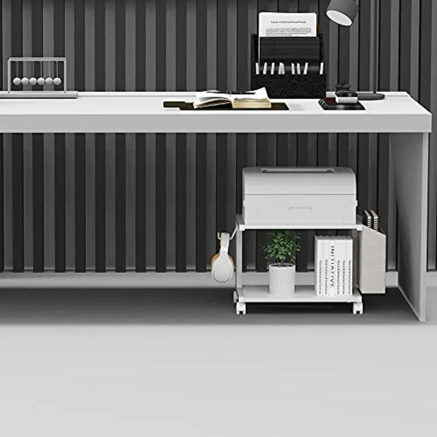Modern Wooden 2 Tier Under Desk Printer Stand With Office Desktop Organizer
