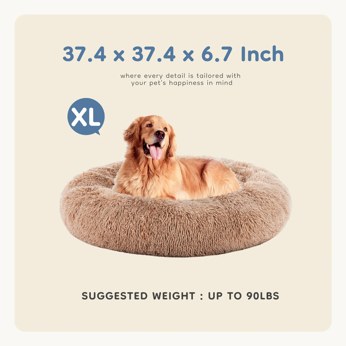 MCQ Round Faux Fur Plush Dog Bed Anti Slip Cushion