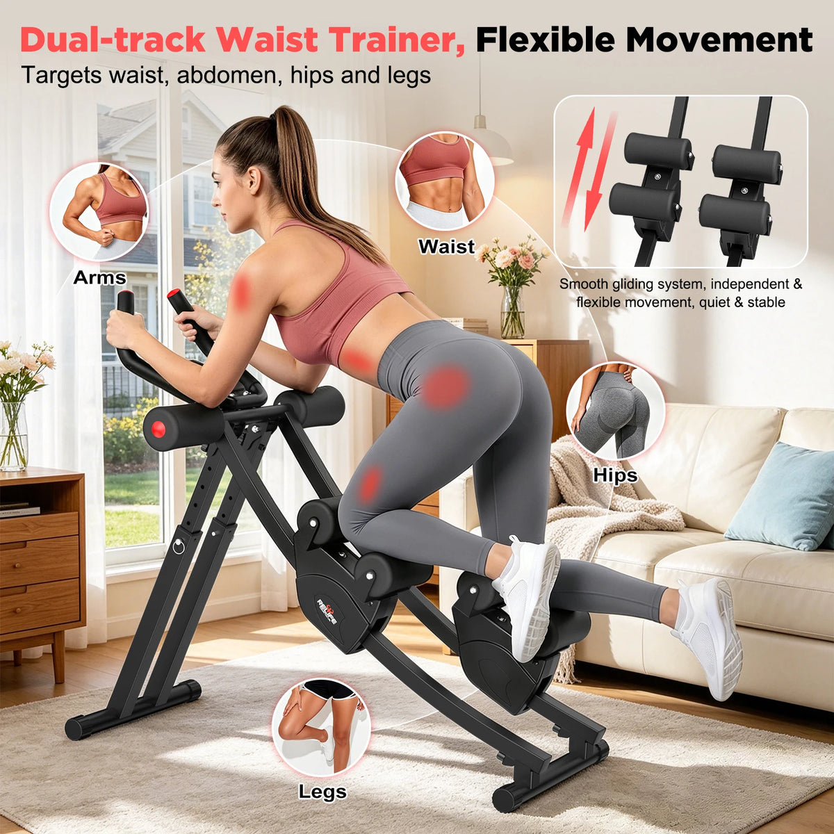 RELIFE Foldable Dual Track Ab Machine Core Trainer for Home Fitness