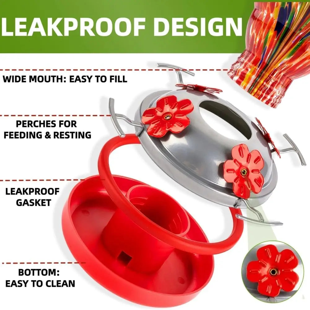 Hand Blown Glass Hummingbird Feeder With Ant Proof Tray