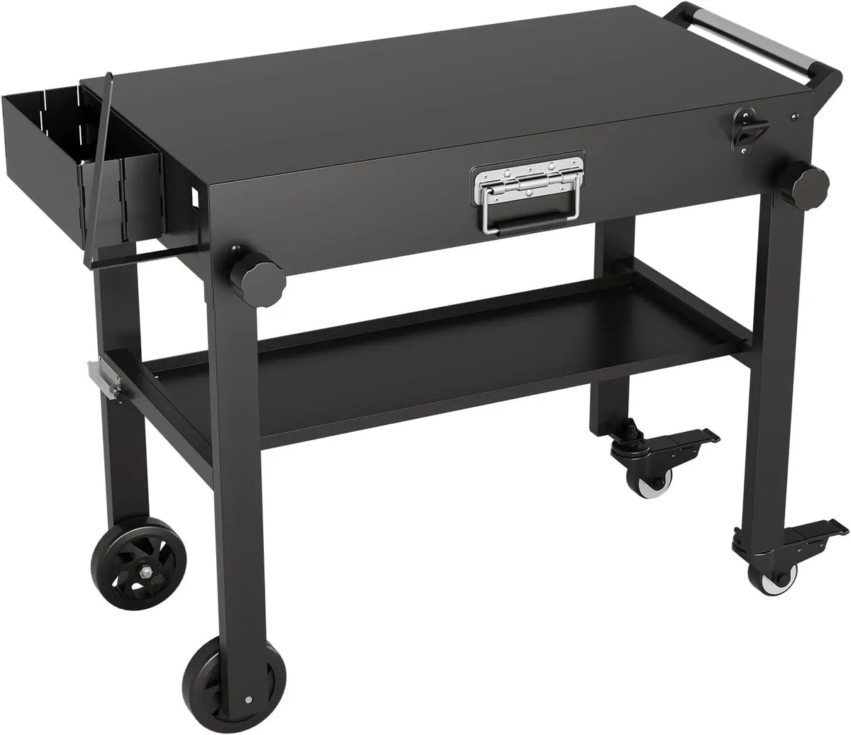 Tacleekii Folding Grill Cart With Locking Wheels and Prep Table