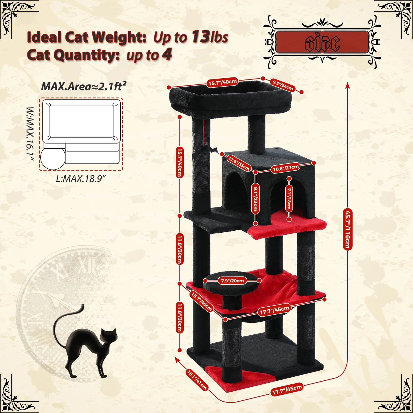 Pawz Road Gothic Cat Tree With Sisal Scratching Post Hammock