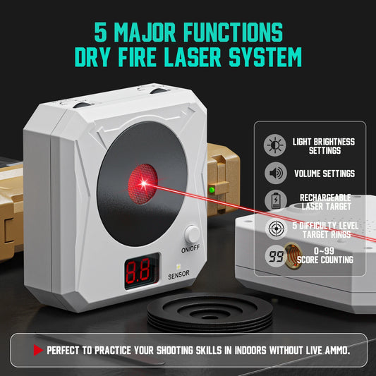 Portable rechargeable laser target, adjustable brightness and volume, five difficulty levels shooting training equipment.