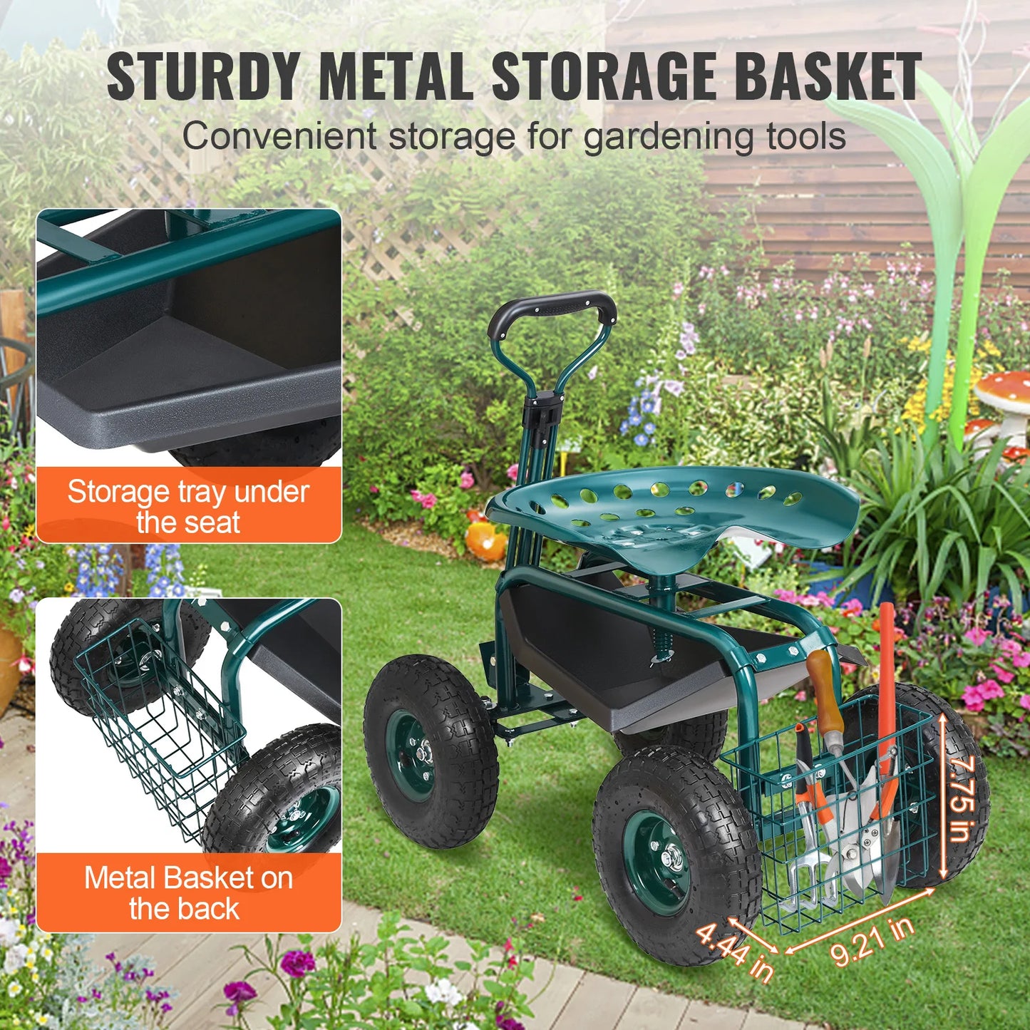 SucceBuy Rolling Garden Cart With Swivel Seat And Steering