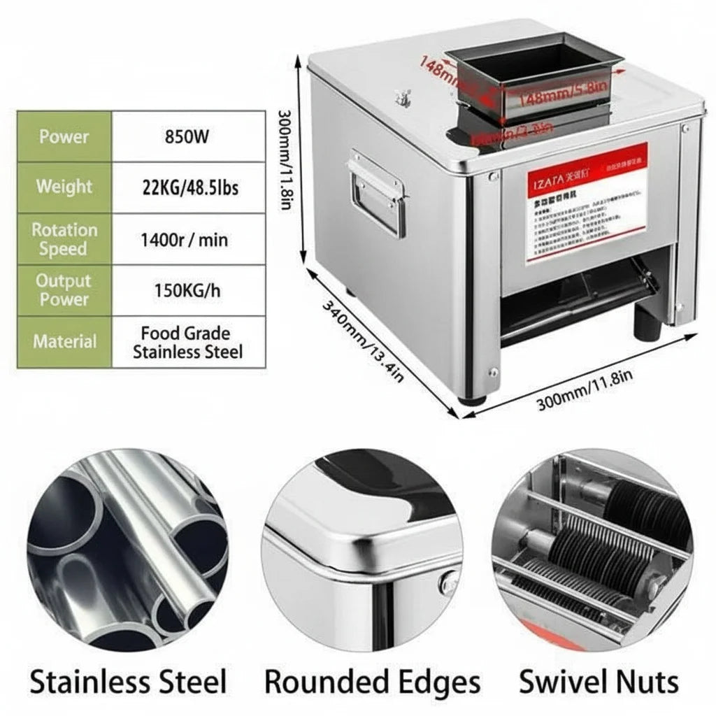 Commercial 850W Electric Meat Slicer Stainless Steel Kitchen Cutter