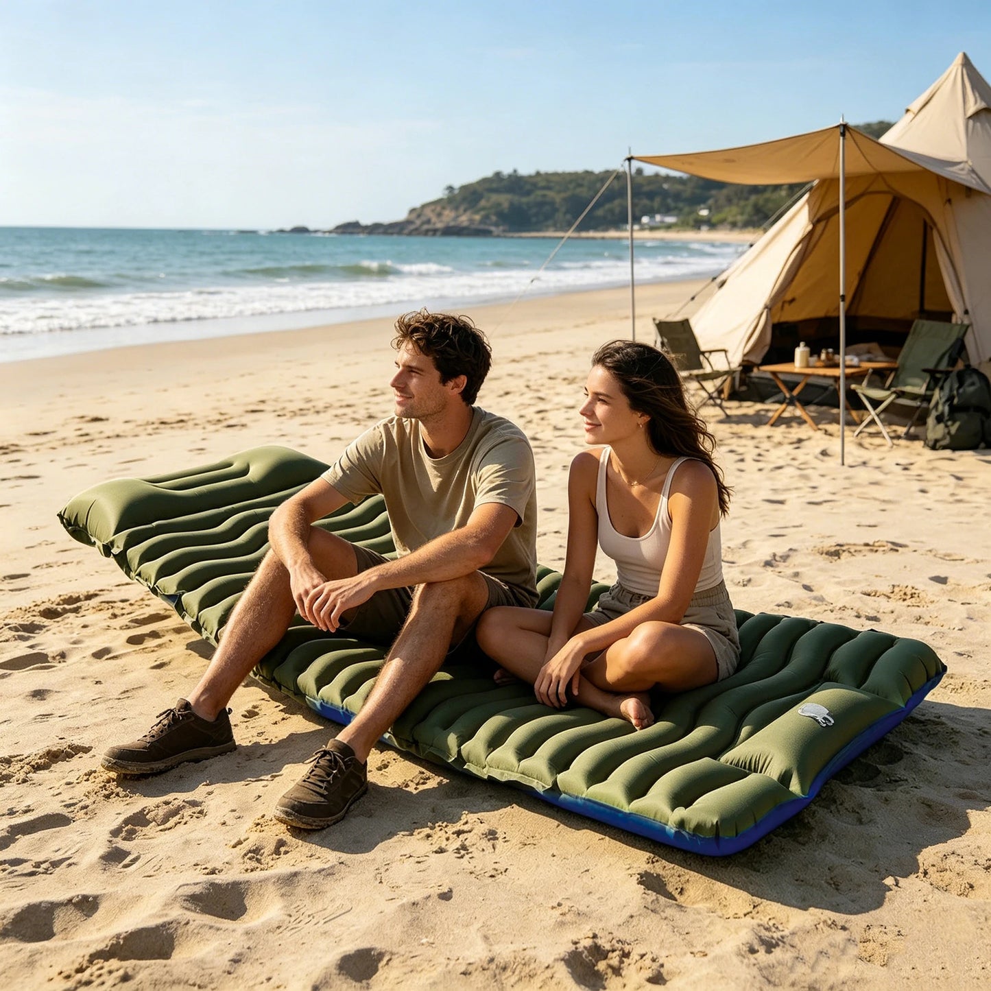 PAKICETUS Foot Pump Air Mattress, Quick Inflation Ultra Thick Anti-Slip Surface Durable TPU Inflatable Bed, Portable Camping Mat Guest Bed for Home Travel Outdoor Use