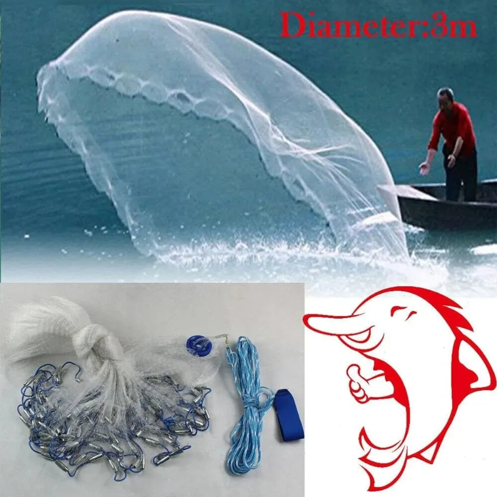 Monofilament Bait Net With Heavy Steel Sinkers For Fishing