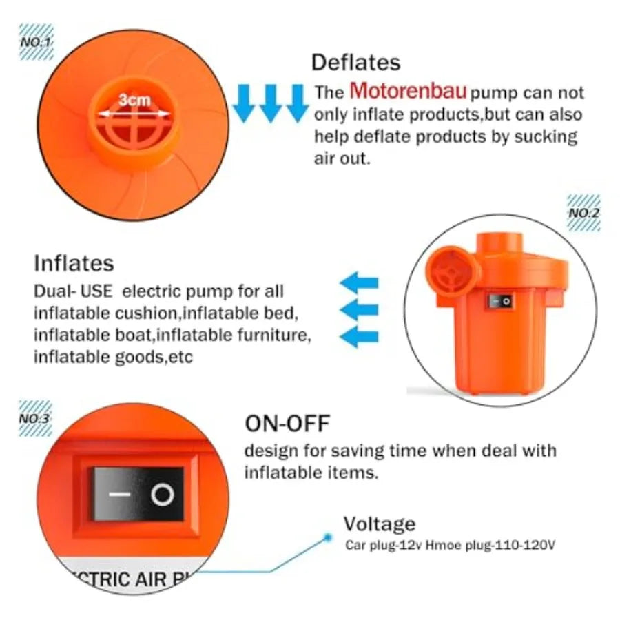 Portable Electric Air Pump Inflator And Deflator With Three Nozzles