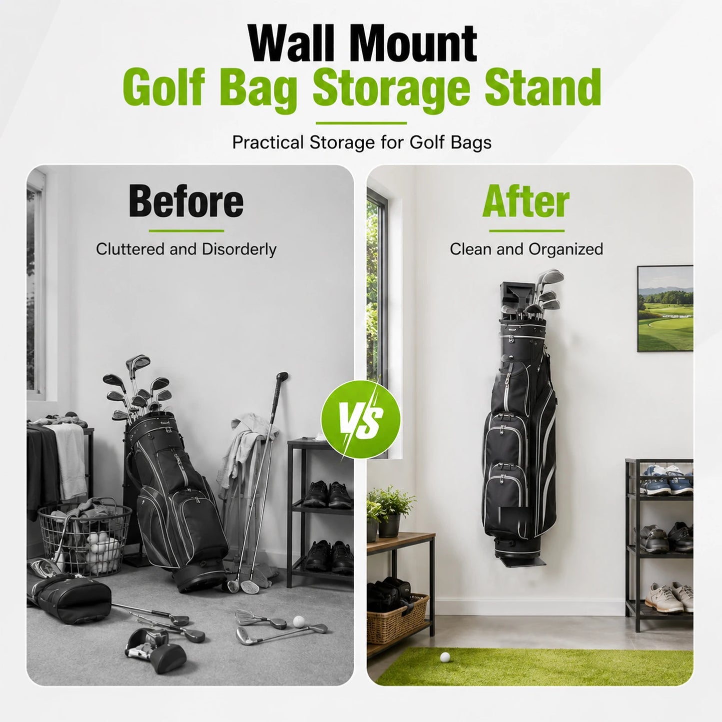 Heavy Duty Adjustable Steel Golf Bag Wall Mount Rack