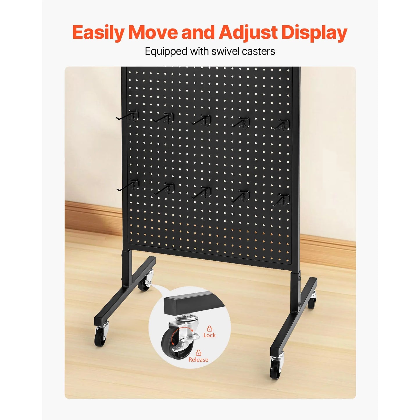 SucceBuy Steel Standing Pegboard Display Rack With Hooks And Wheels