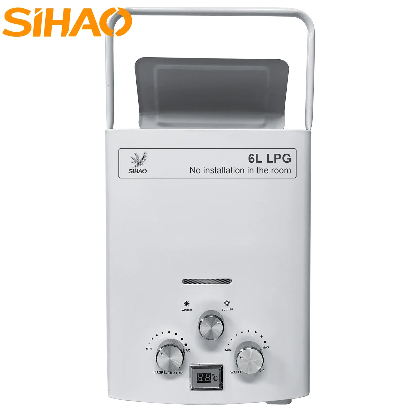 SIHAO 6L Instant Gas Water Heater with Digital Display — Portable Tankless LPG Heater for Outdoor Camping, Car Travel, RV, and Home Bathroom Hot Water Supply