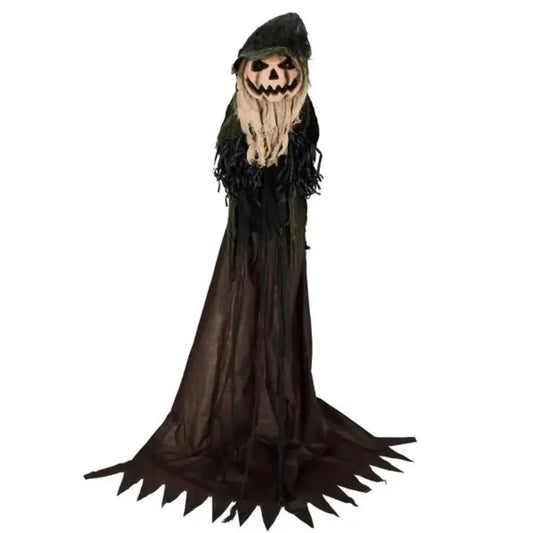 Outdoor Animatronic Wizard With Pumpkin Face Sound Activated Halloween Prop