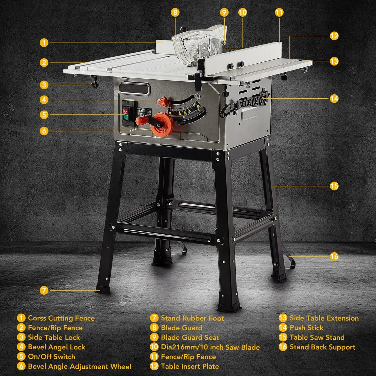Studyset Portable Table Saw With Adjustable Stand For Woodworking