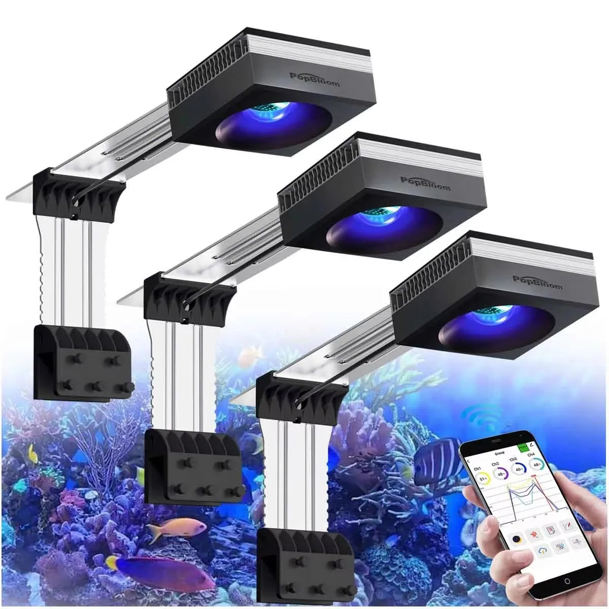 PopBloom 100W WiFi Reef Aquarium LED Light Clip On Marine