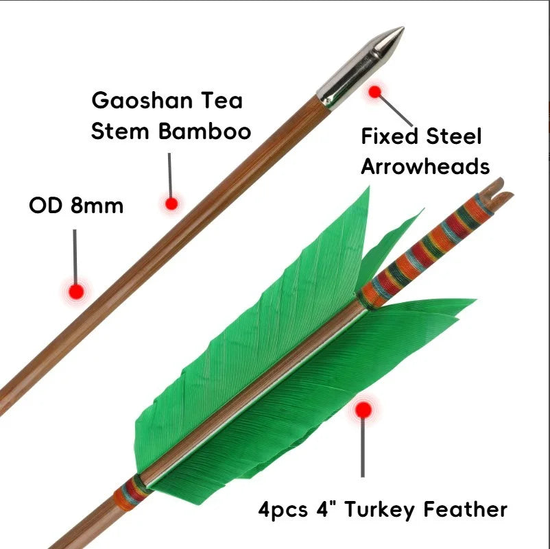 Premium Bamboo Archery Arrows Featuring Natural Turkey Feather Fletching