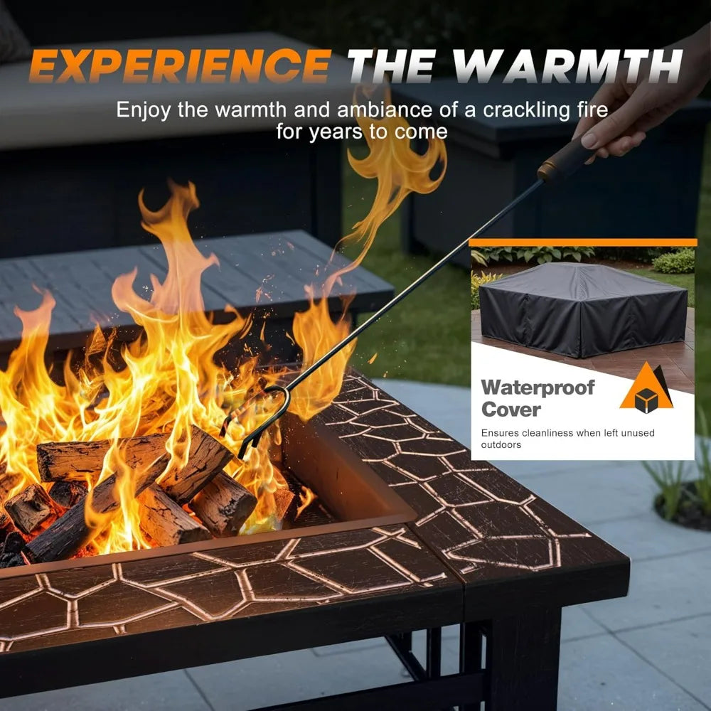 Premium Metal Outdoor Fire Pit Table With Waterproof Cover