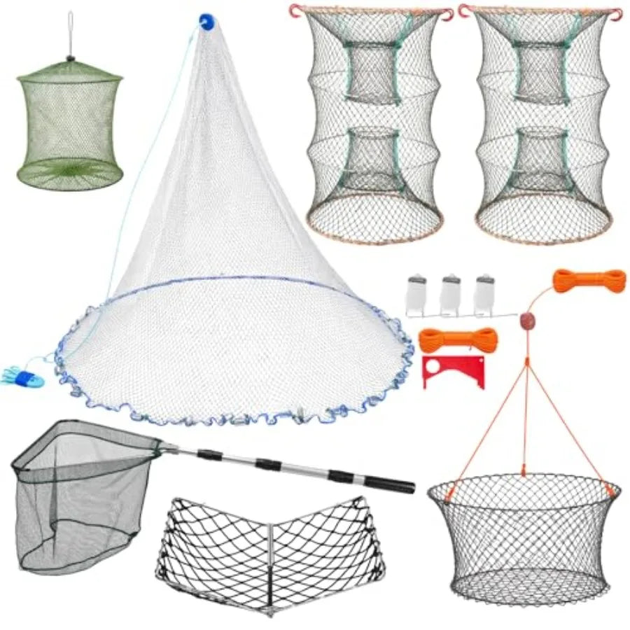 Professional Crabbing Trap Kit With Nylon Cast Net And Cage
