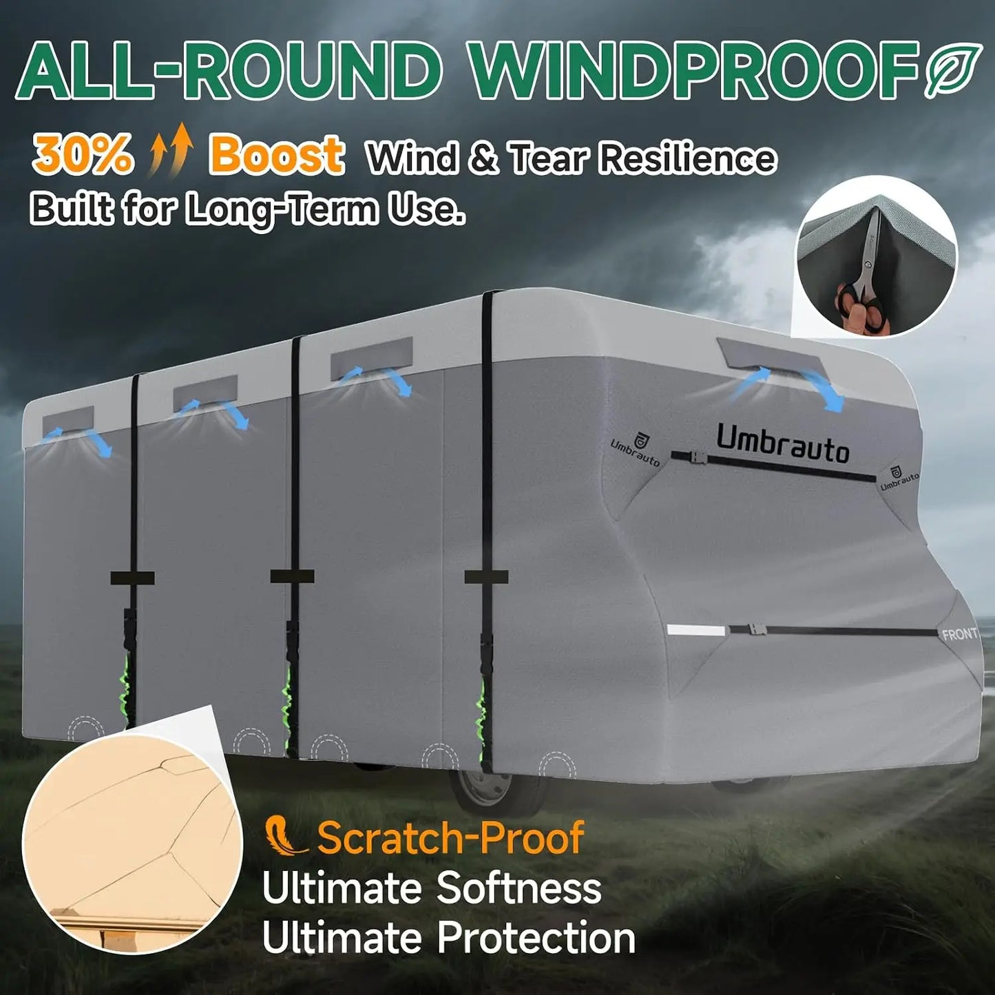 Umbrauto Class C RV Cover Fits 20-23’, Class C Motorhome Camper Cover, Heavy Duty 7 Layers Top Windproof Breathable RV Cover with 2 Pcs Extra Straps, Adhesive Repair Patches, 6 Gutter Covers