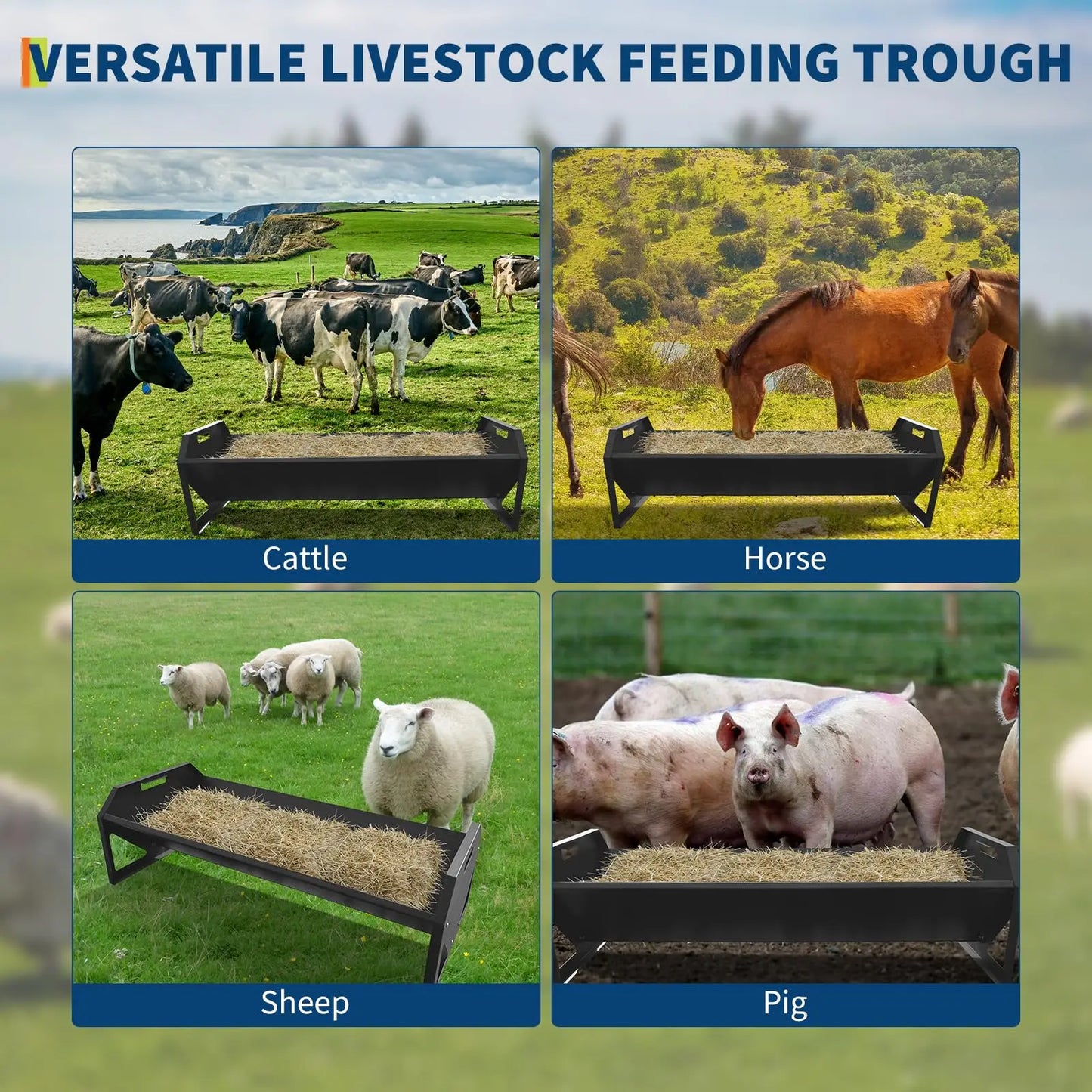 HiMISS Heavy Duty Galvanized Steel Livestock Hay Feeder Trough