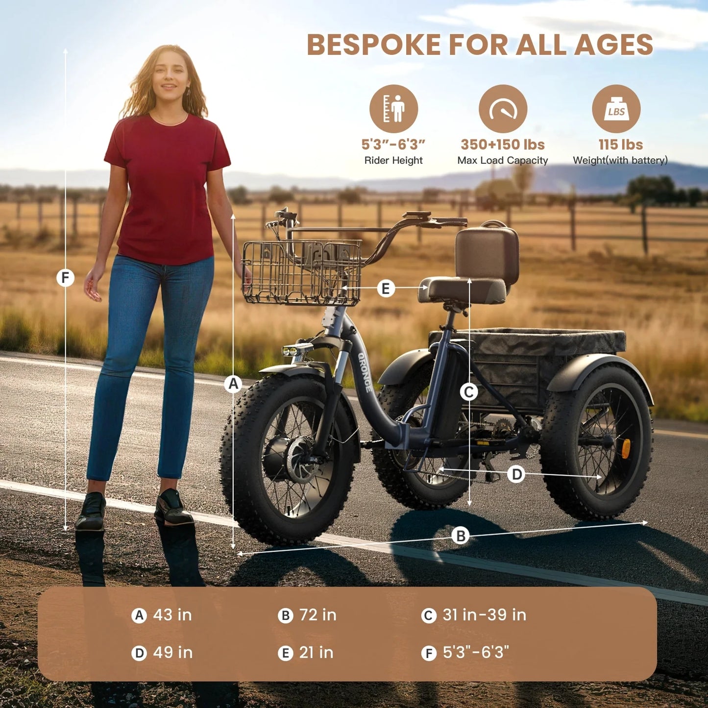 QRONGE Lava 1000W Peak Electric Tricycle Featuring Folding Fat Tires