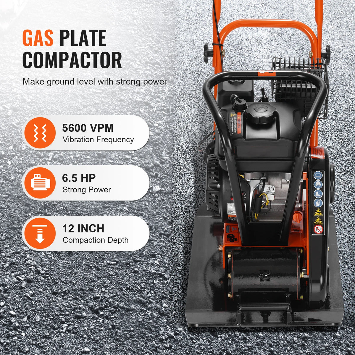 SucceBuy Gasoline Plate Compactor 2.8/6.5 HP Force Vibratory Compaction Tamper For Walkways, Patios, Asphalts, Paver Landscaping