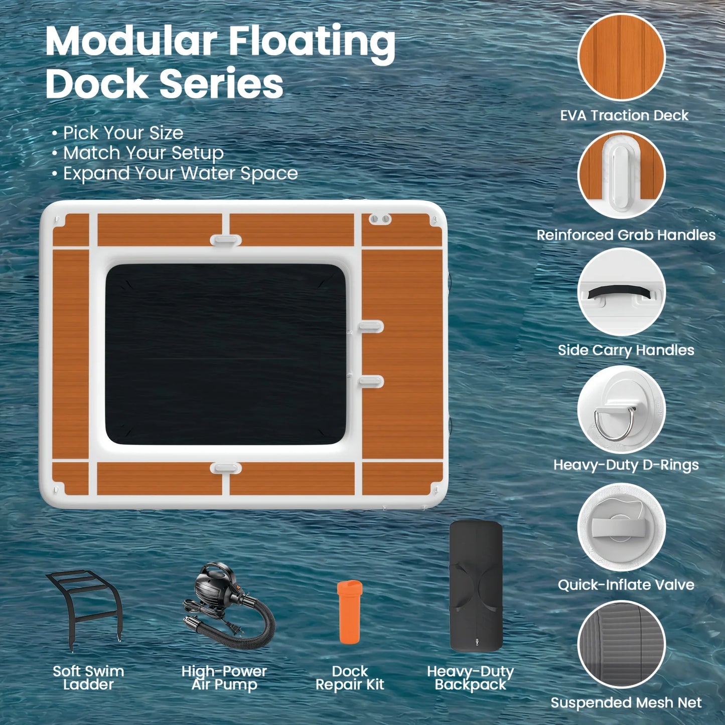 13ft Inflatable Yacht Pool Dock – Portable Floating Platform with 20cm Thickness  PVC Floating Swimming Pool Dock For  Yacht/Boat/Sea/Lake Water Activities
