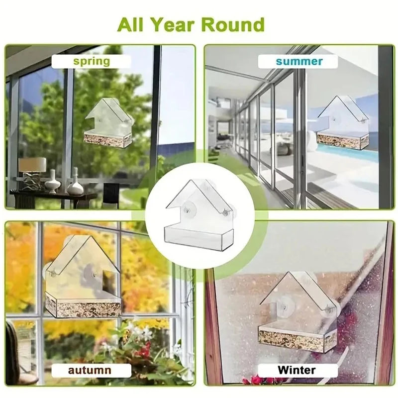Transparent Acrylic Window Bird Feeder With Suction Cups