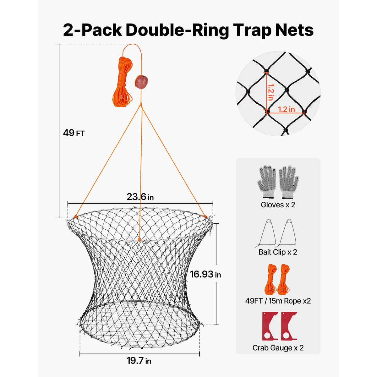 Galvanized Double Ring Foldable Crab Trap Fishing Kit With Gauge
