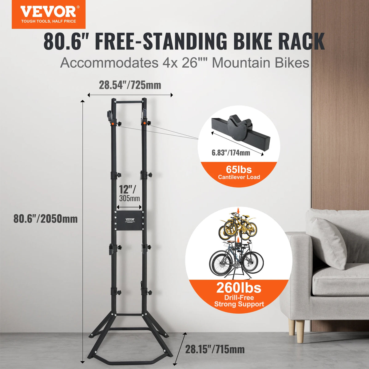 VEVOR Steel Adjustable Vertical Bike Storage Rack For Garage