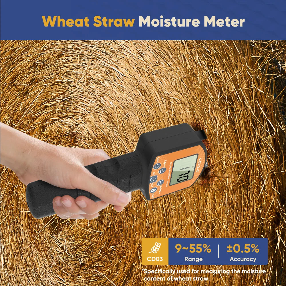 Portable Digital Hay Moisture Tester Meter Probe Tester with LCD, 0-80% Moisture Range, for Alfalfa, Leymus, Orchard Grass, Straw Bales Fast Accurate Digital Sensor Hay bale Moisture Meter GS120A
