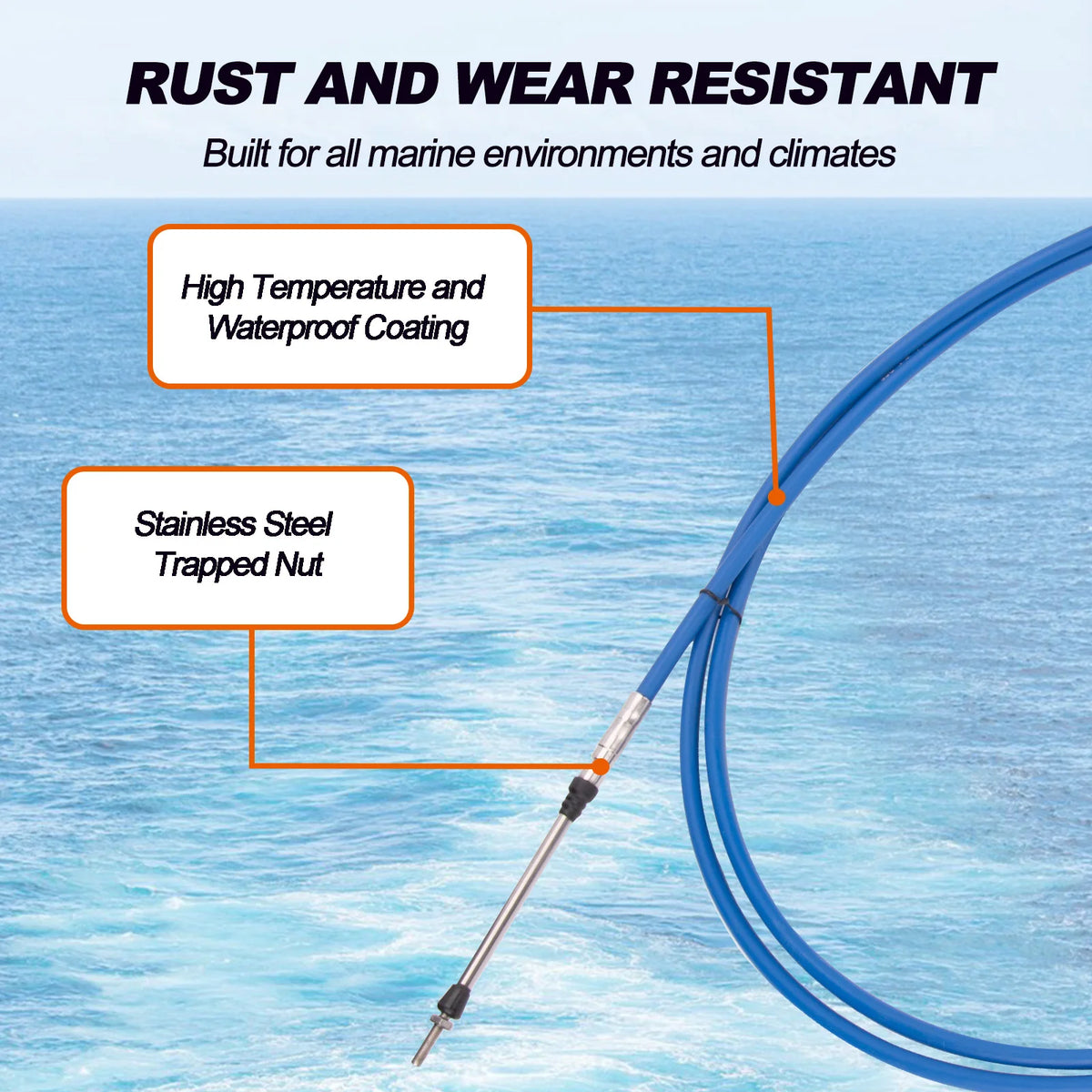13FT 33C Marine Throttle Control Cable for Outboard Engine Control Lever — Smooth & Precise Operation