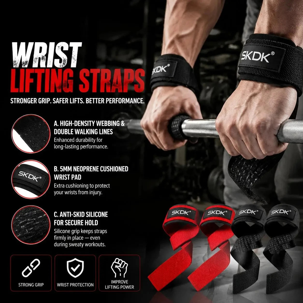Heavy Duty Padded Wrist Wraps For Weightlifting And Strength Training