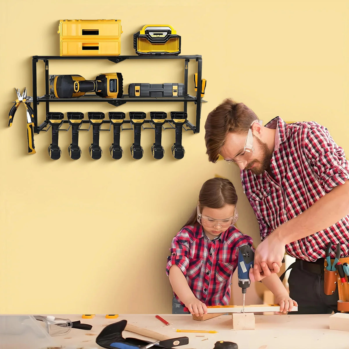 Heavy Duty Wall Mount Power Tool Organizer With Charging Rack