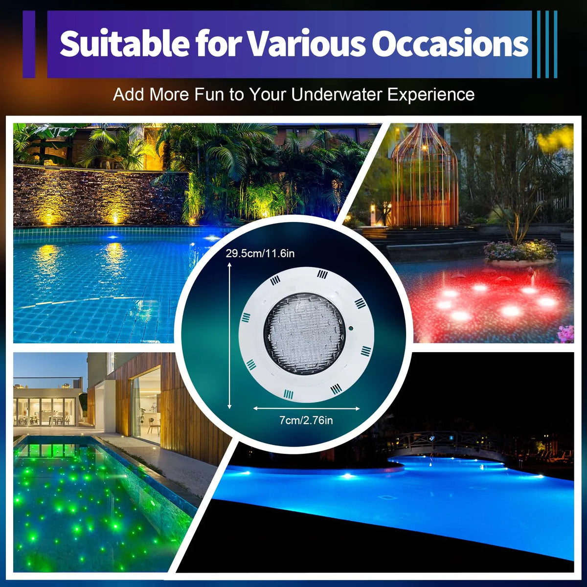 Bymaocar RGB LED Pool Light IP68 Waterproof With Remote Control