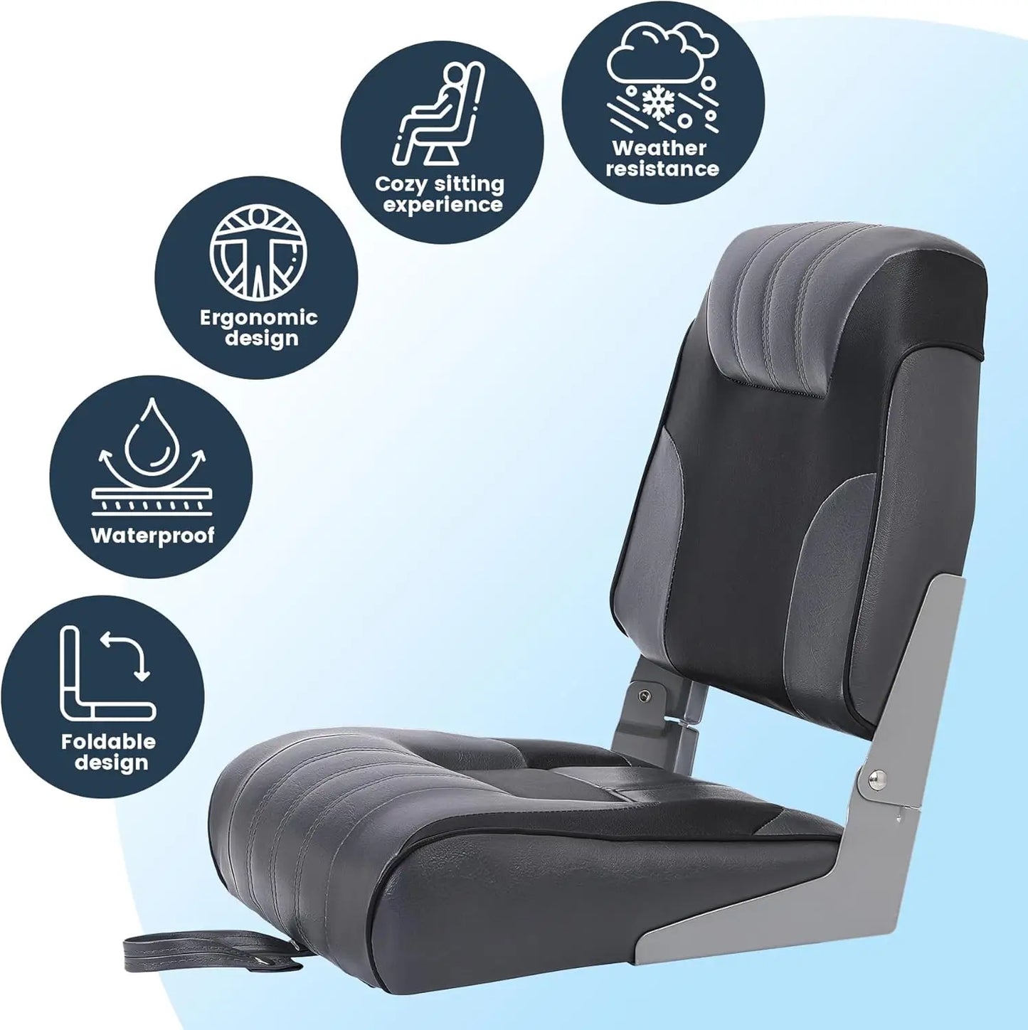 2 Pack Boat Seat, Fishing Seat, High Back, Folding, High Density Foam Cushion, With Straps, With Fixing Screws, For Sailboat, For Fishing Boat, For Yacht