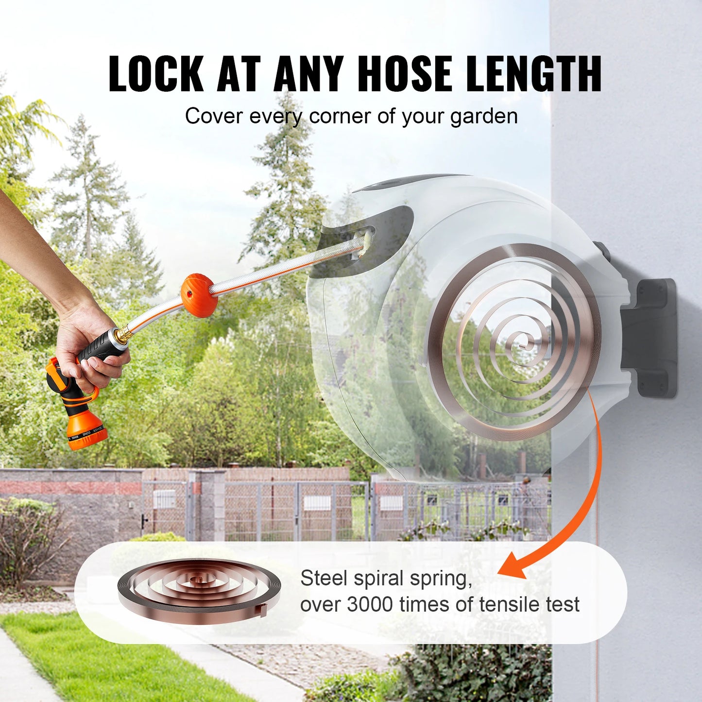 SucceBuy Retractable Garden Hose Reel With Auto Rewind Wall Mount