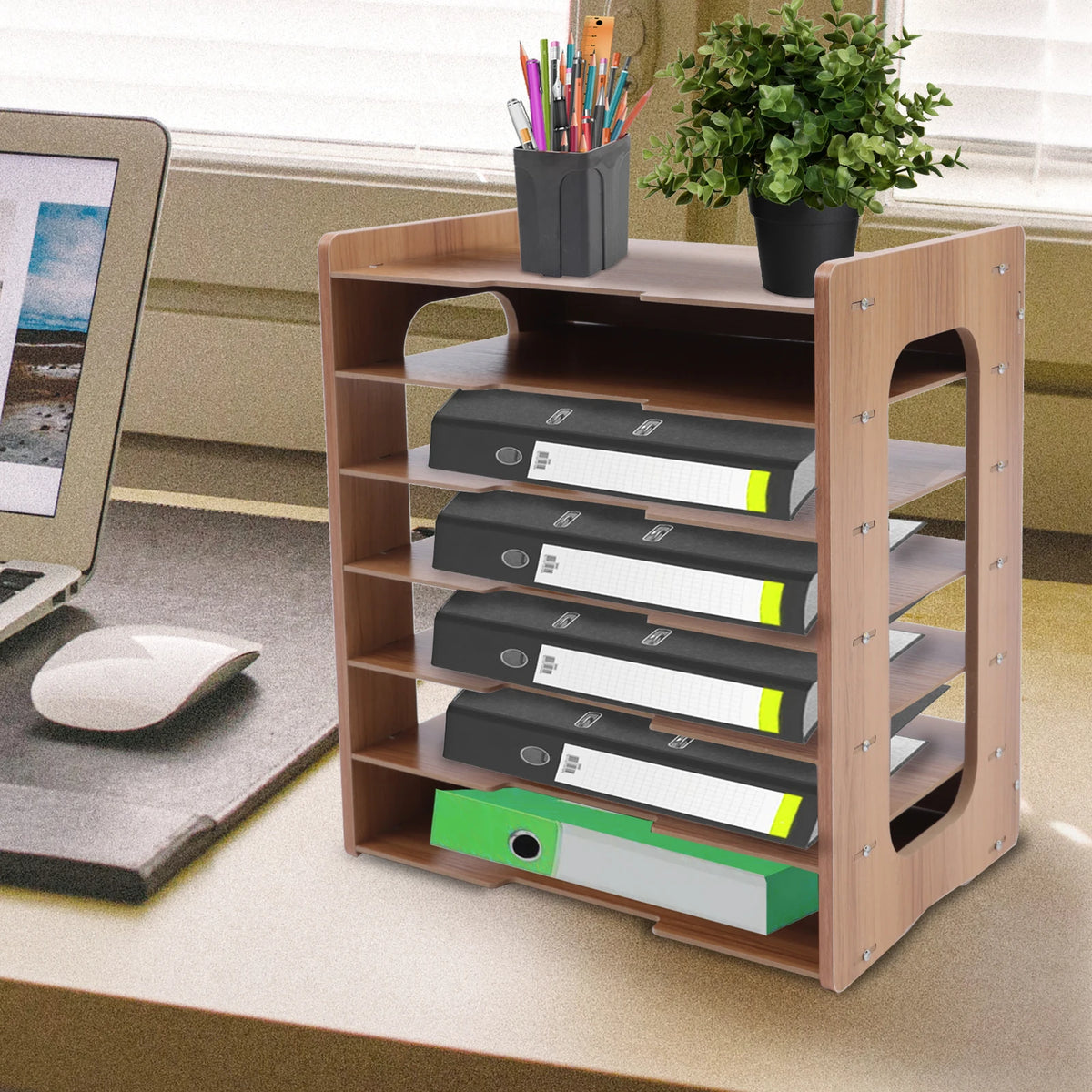 Seven Tier Wooden Desk Paper Organizer Desktop File Holder