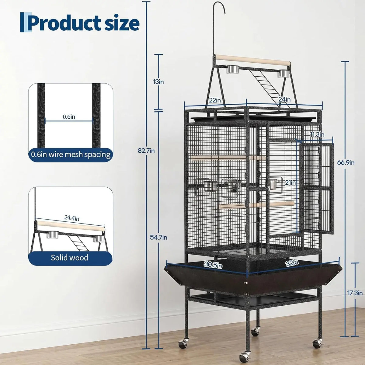 Spacious Indoor Metal Bird Cage With Play Top Stand