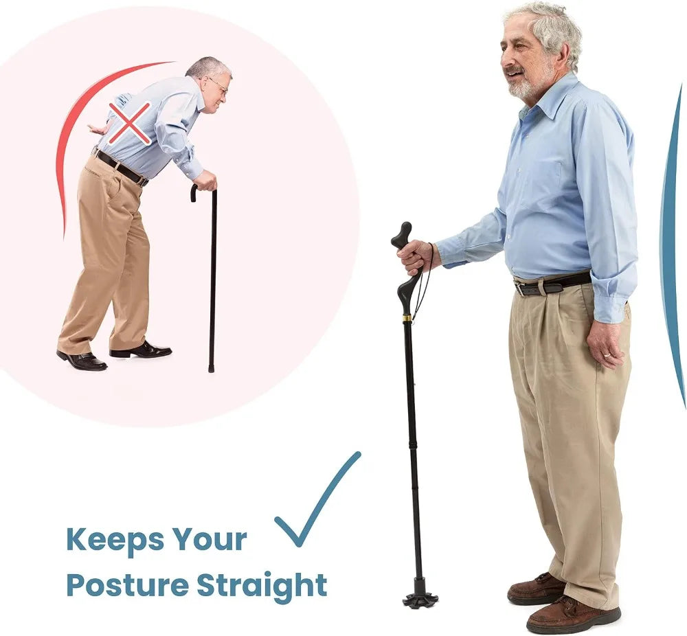 Special Balancing Stick - 10 Adjustable Heights - Self Standing, Folding, Portable, Collapsible Walking Cane for Men and Women