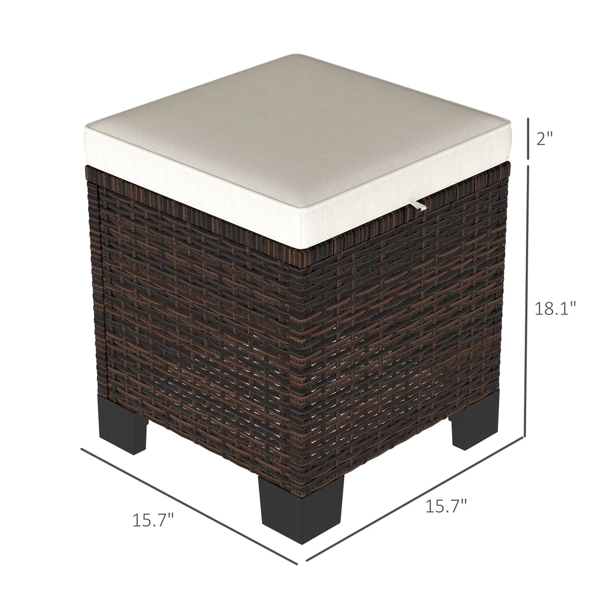 Wicker Outdoor Ottoman Footstool Set of 2 with Cushions, Beige