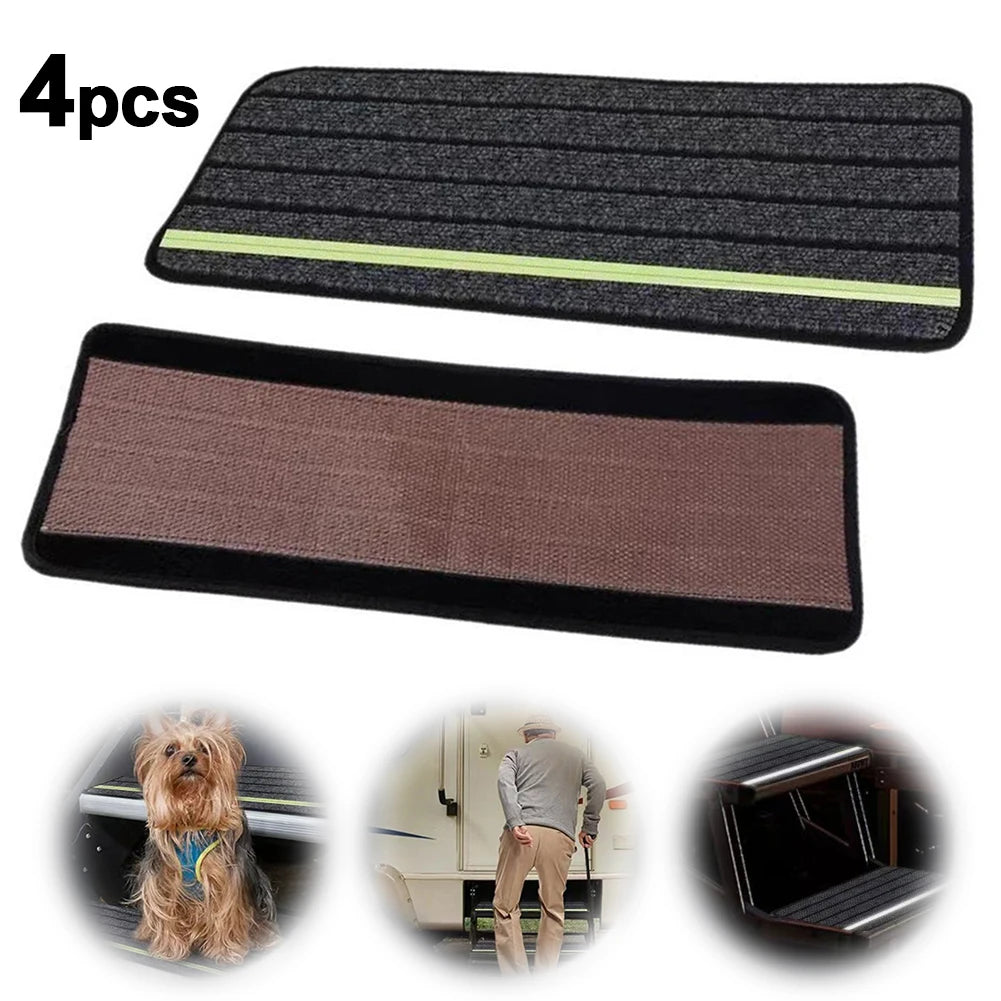 4-Pack Camper Rug Carpet Set Reflective RV Stair Covers RV Step Rugs for Outdoor Adventures