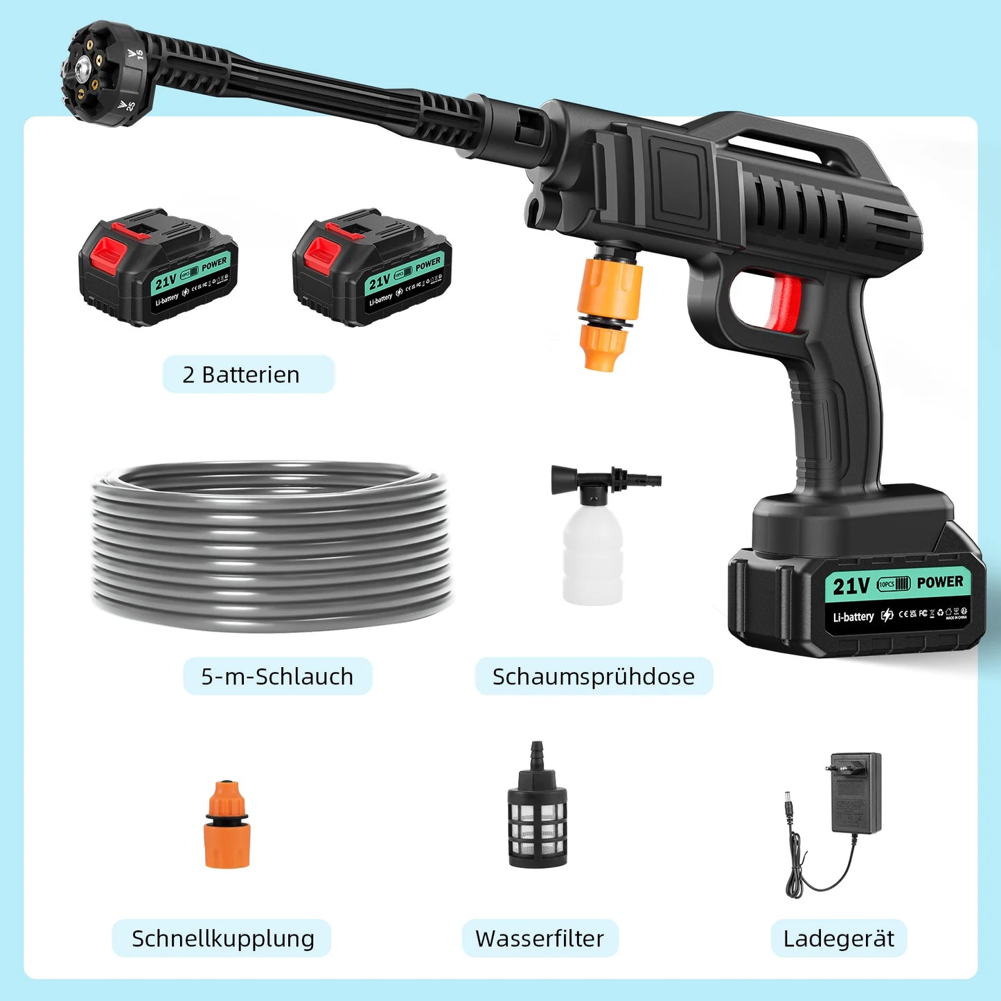 Cordless Pressure Washer Handheld Brushless Motor with 2 Battery Packs 4.0Ah 6 in 1 Nozzle Portable Cleaner for Car Washing Yard Patio