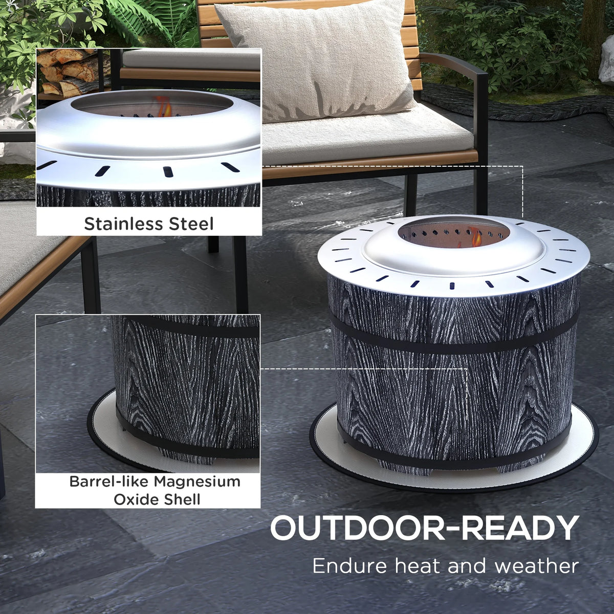 Outsunny Smokeless Wood Fire Pit With Protective Mat