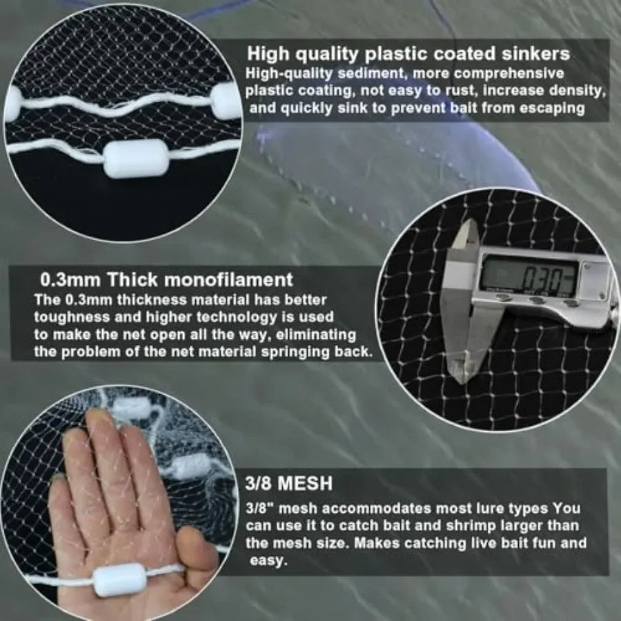 Professional Grade Heavy Duty Cast Net For Saltwater Fishing Bait