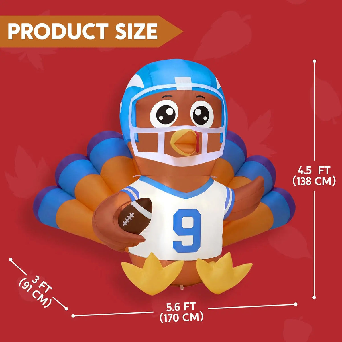 Joyfy Light Up Thanksgiving Turkey Inflatable With Football Outdoor Decor