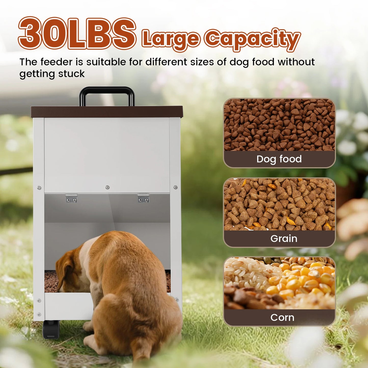 Automatic Dog Feeding Dispenser Galvanized Pet Food Storage Trough With Wheels