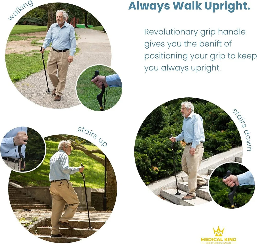 Special Balancing Stick - 10 Adjustable Heights - Self Standing, Folding, Portable, Collapsible Walking Cane for Men and Women