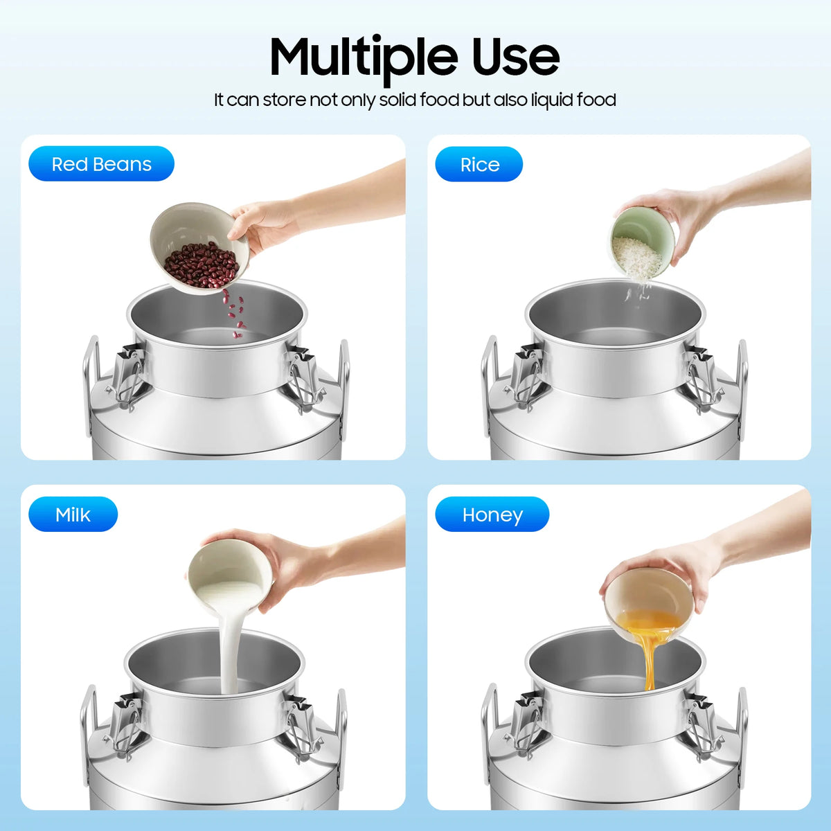 Bymaocar Stainless Steel Milk Can With Triple Locking Lids